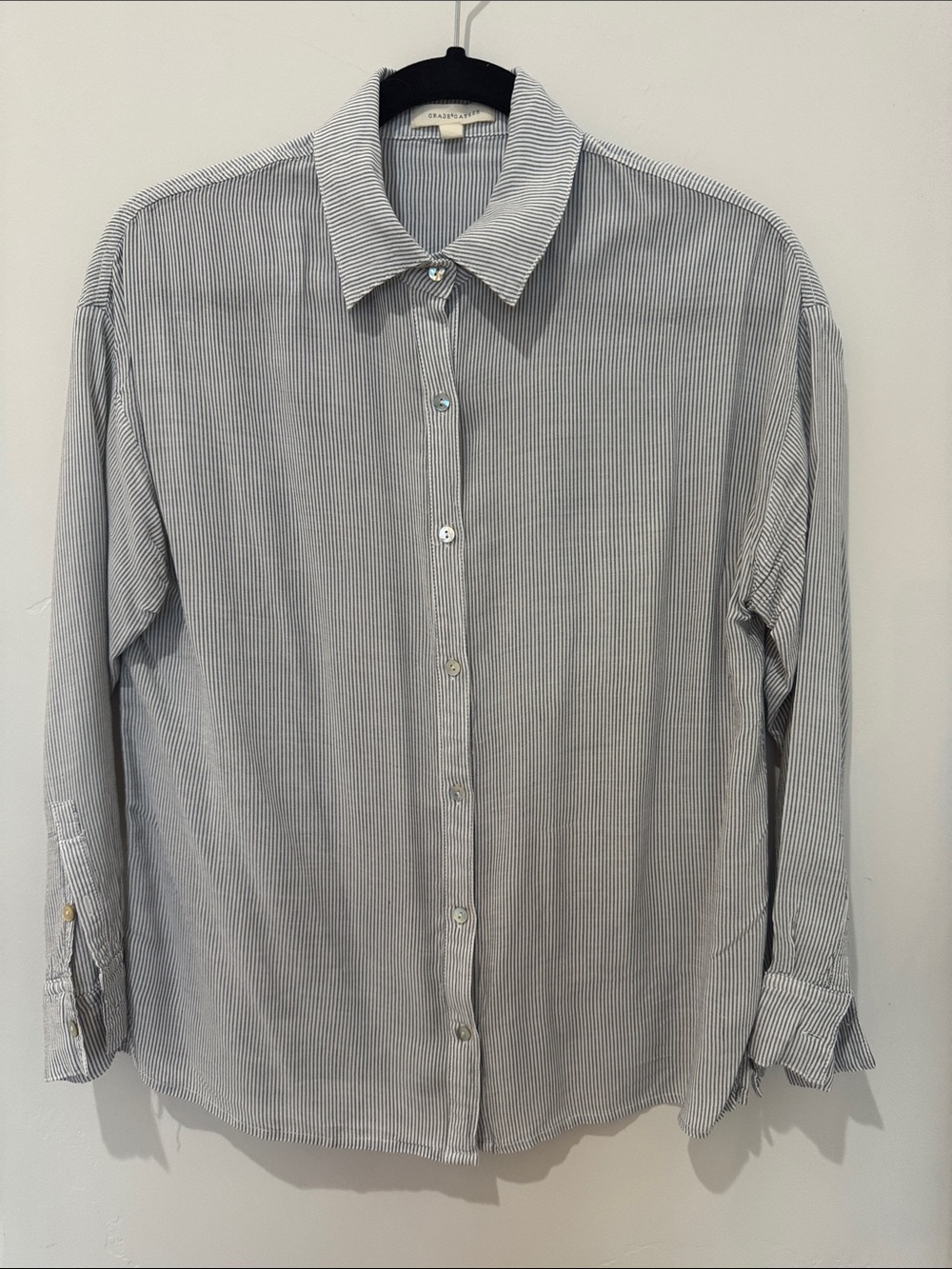 Lightweight Grey White stripe button down